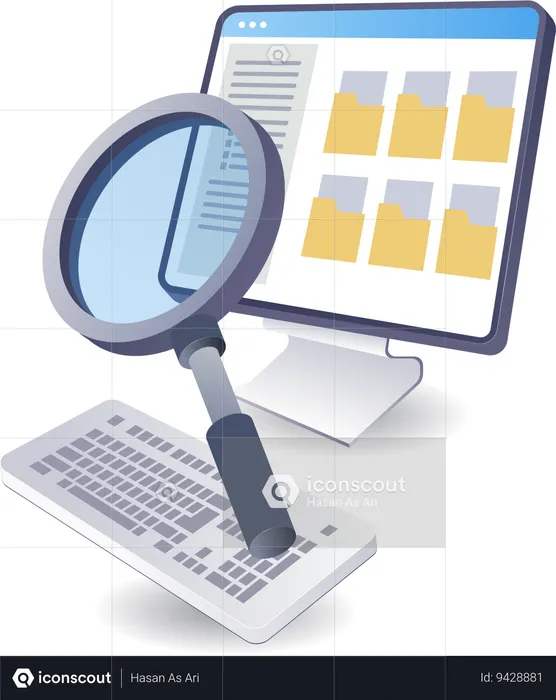 Searching folder data on computer technology  Illustration