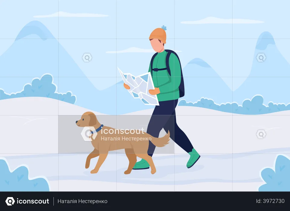 Searching for hiking route  Illustration