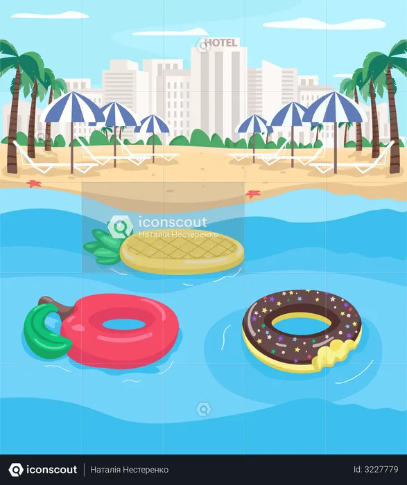 Seaside resort and pool floats  Illustration