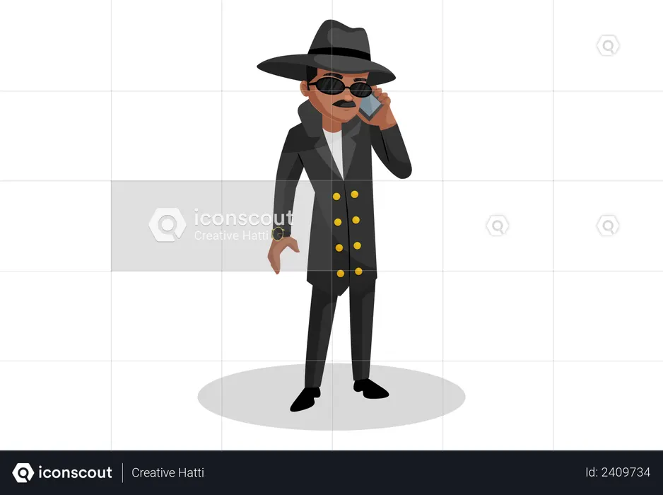 Secret agent talking on mobile  Illustration