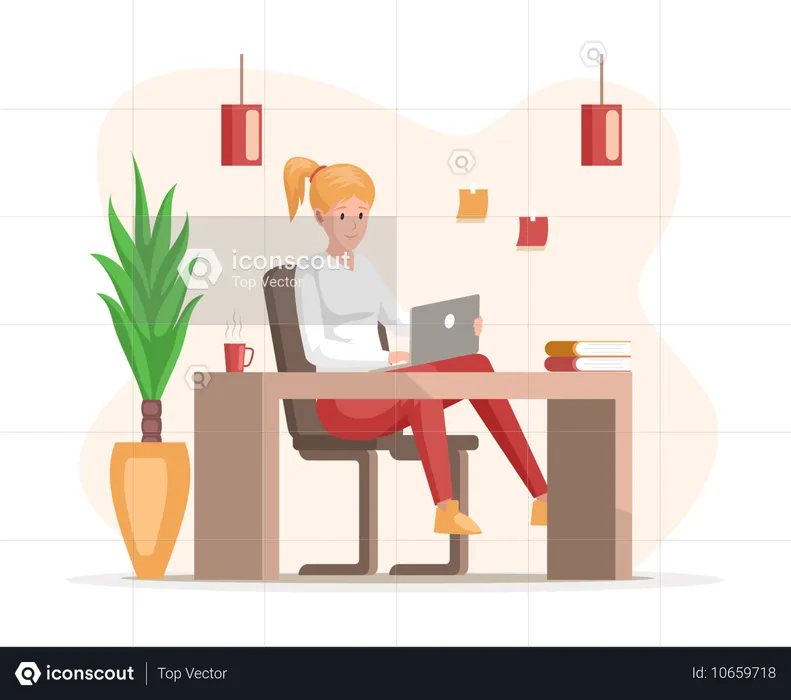 Secretary Employee In Office Workspace  Illustration