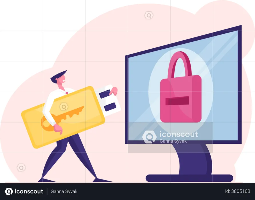 Secure computer of businessman  Illustration