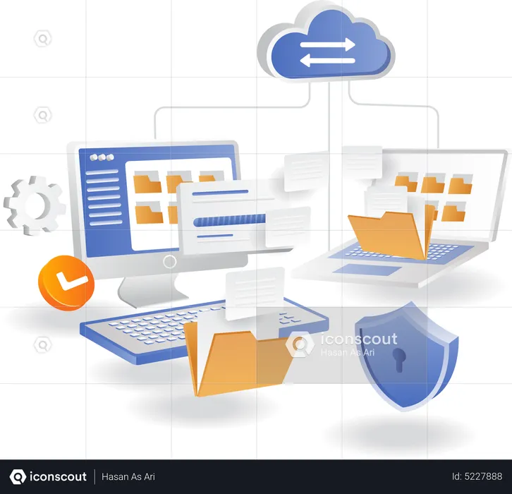 Secure file transfer between computers  Illustration