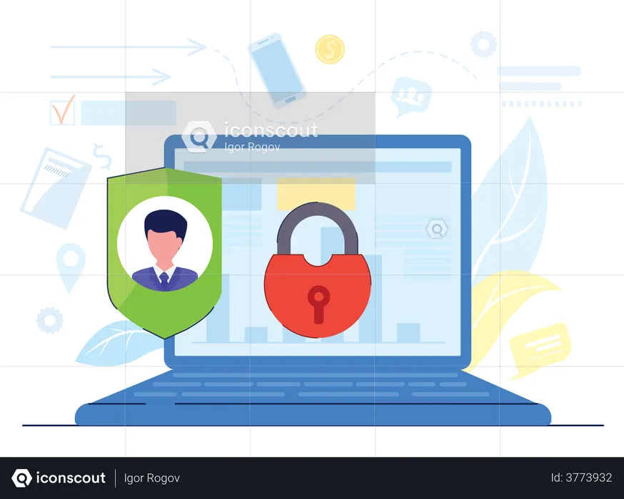 Secure laptop of businessman  Illustration