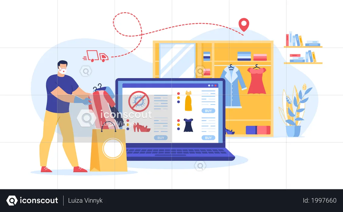 Secure Shopping Online during Covid-19 Pandemic  Illustration