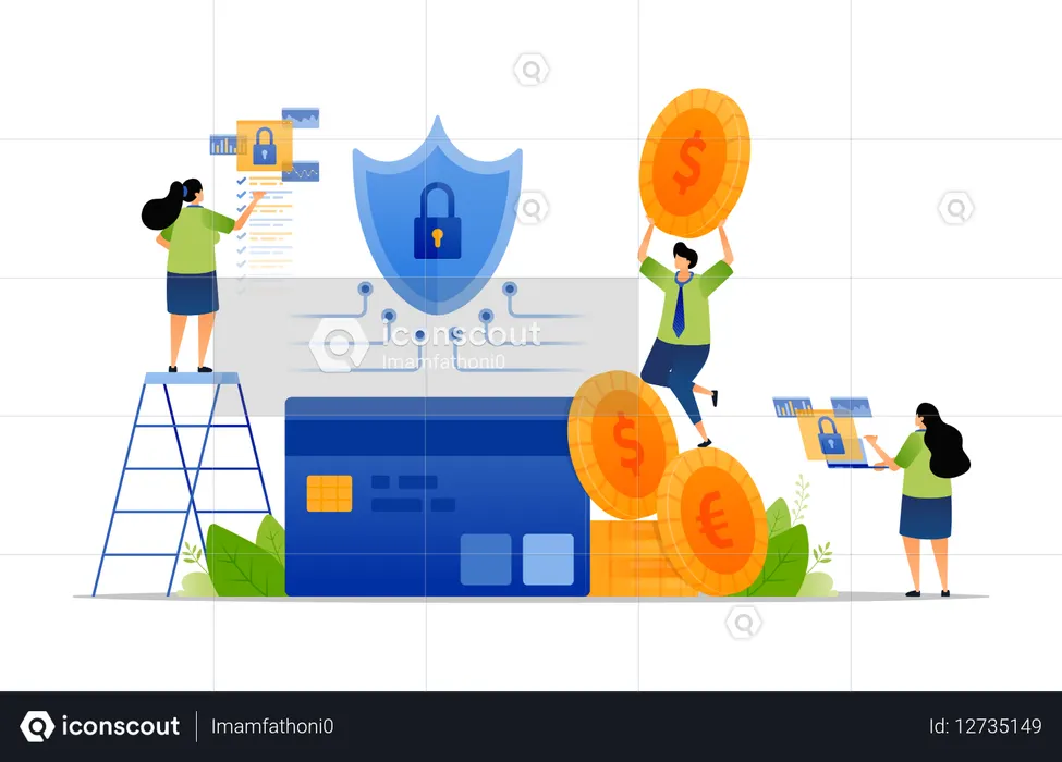 ネットワークシステムによる保護で安全な取引  イラスト