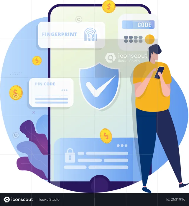Security App with fingerprint or Access Code  Illustration