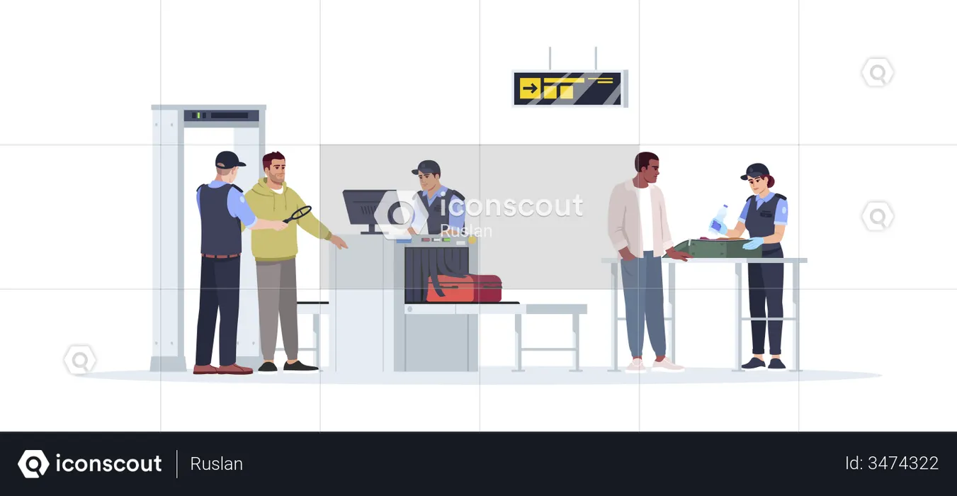 Security checkup of passenger before flight  Illustration