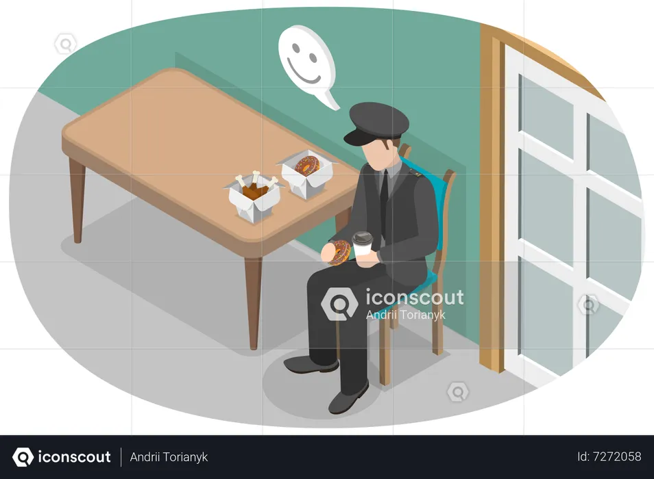 Security Guard Having Lunch  Illustration