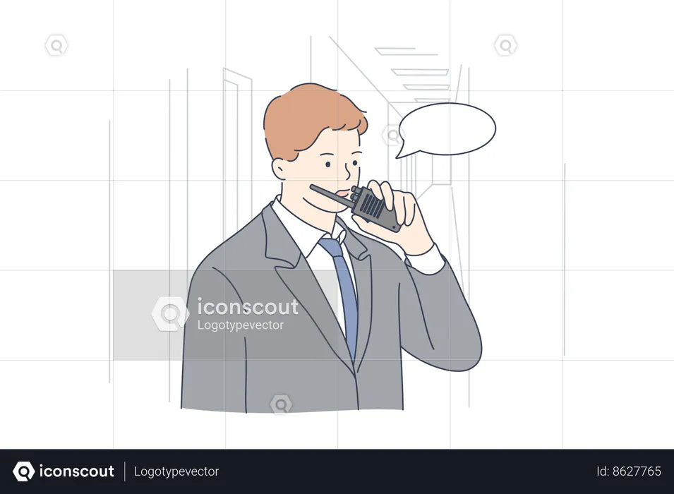 Security guard is talking on walkie talky  Illustration