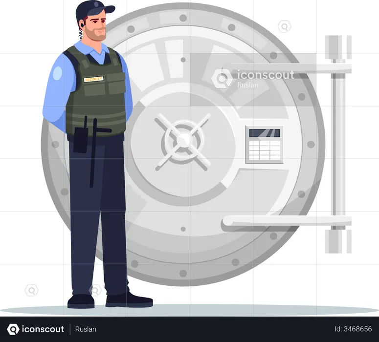 Security guard near safe vault  Illustration