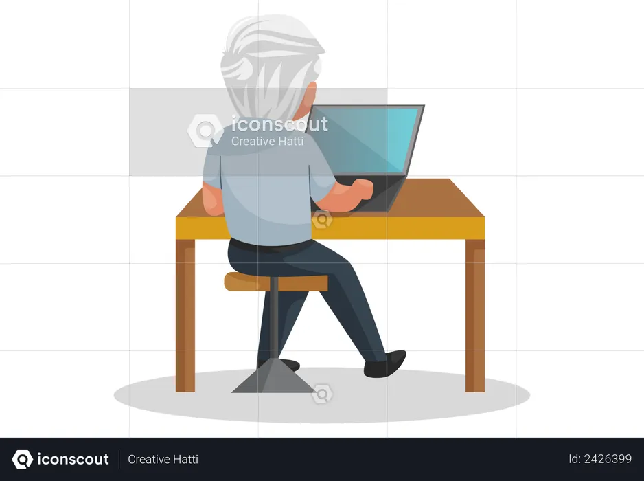 Security guard using laptop  Illustration