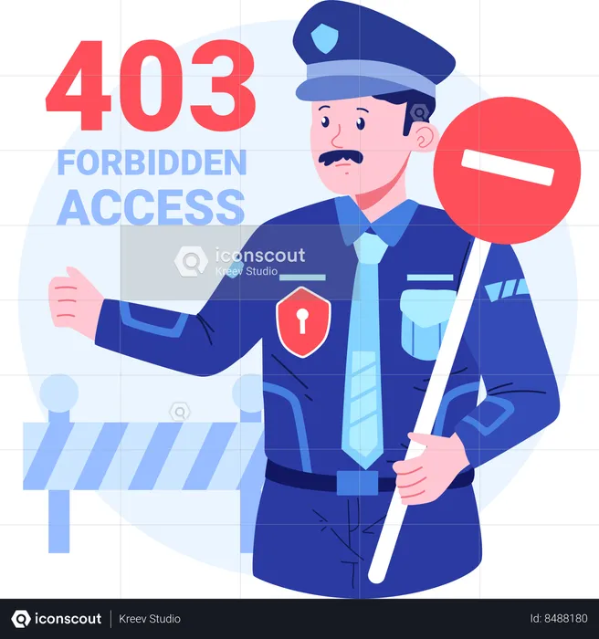 Security guard with Error 403 Forbidden Access  Illustration