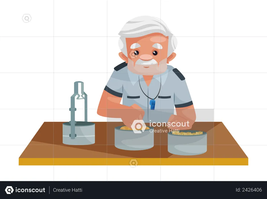 Security officer eating lunch  Illustration