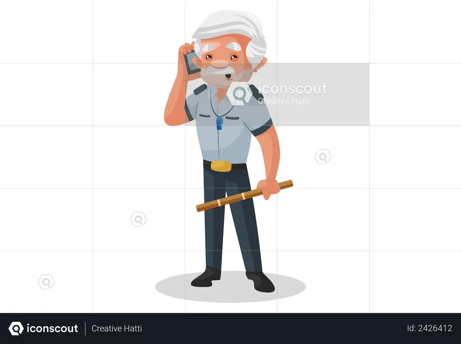 Security officer talking on phone  Illustration