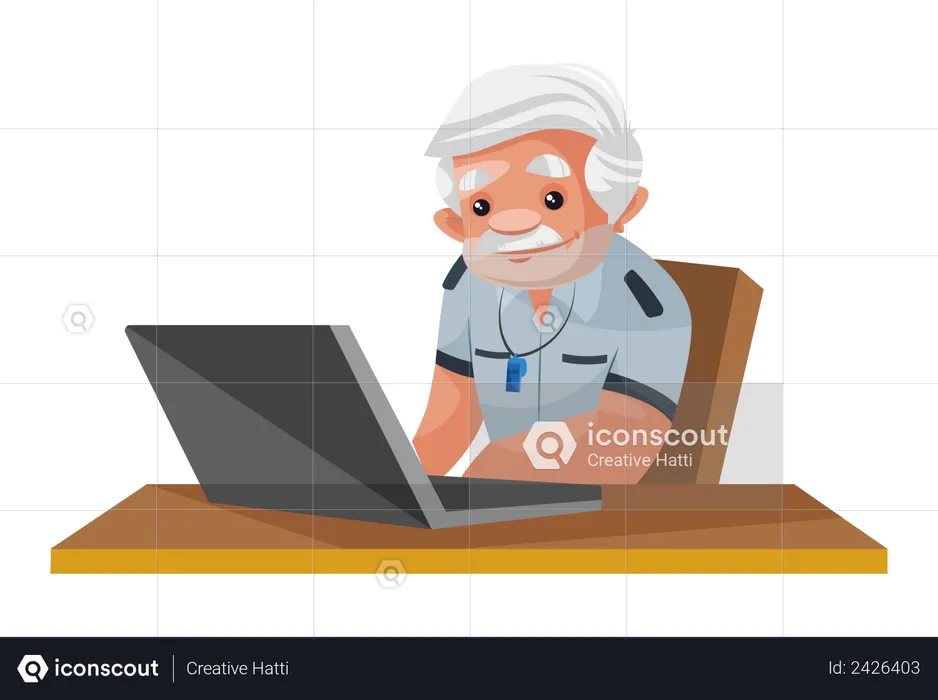 Security person monitoring CCTV cameras on laptop  Illustration