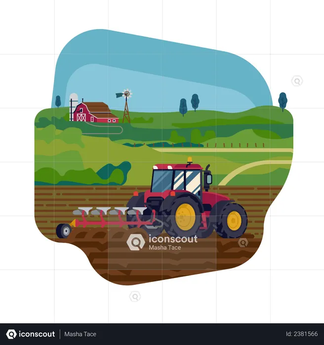 Seed Drills with help of tractor  Illustration