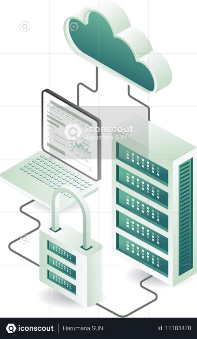 Segurança de servidor em nuvem e segurança de rede  Ilustração