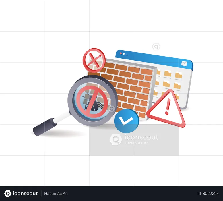 Verificação de vírus de malware de parede de segurança  Ilustração