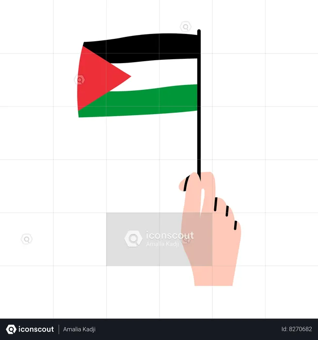 Mão segurando a bandeira da Palestina  Ilustração