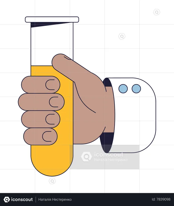 Mão segurando o tubo de ensaio com líquido  Ilustração