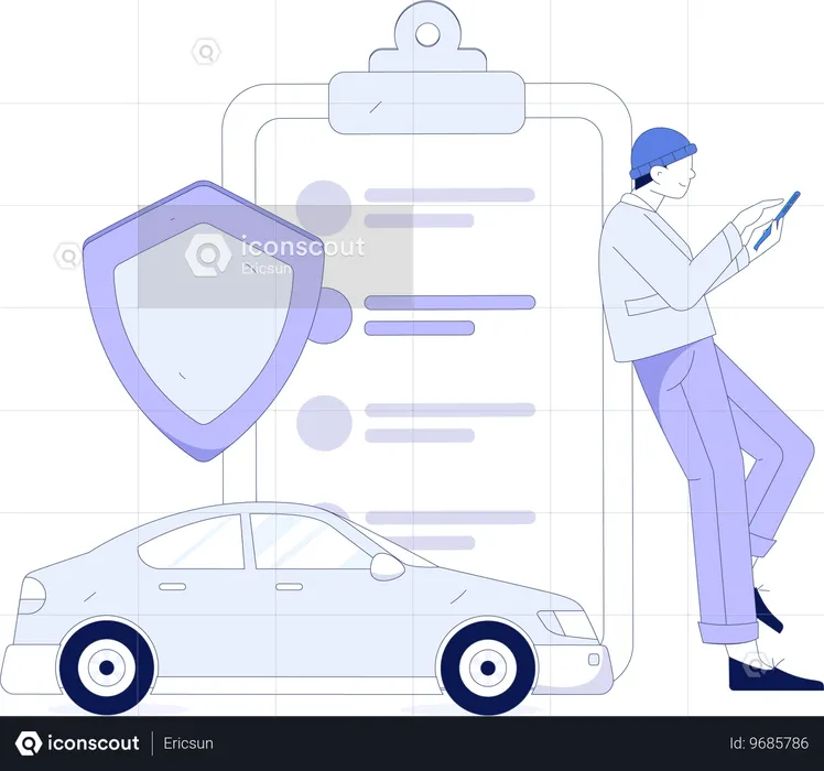 Homem cobrindo seguro de carro  Ilustração