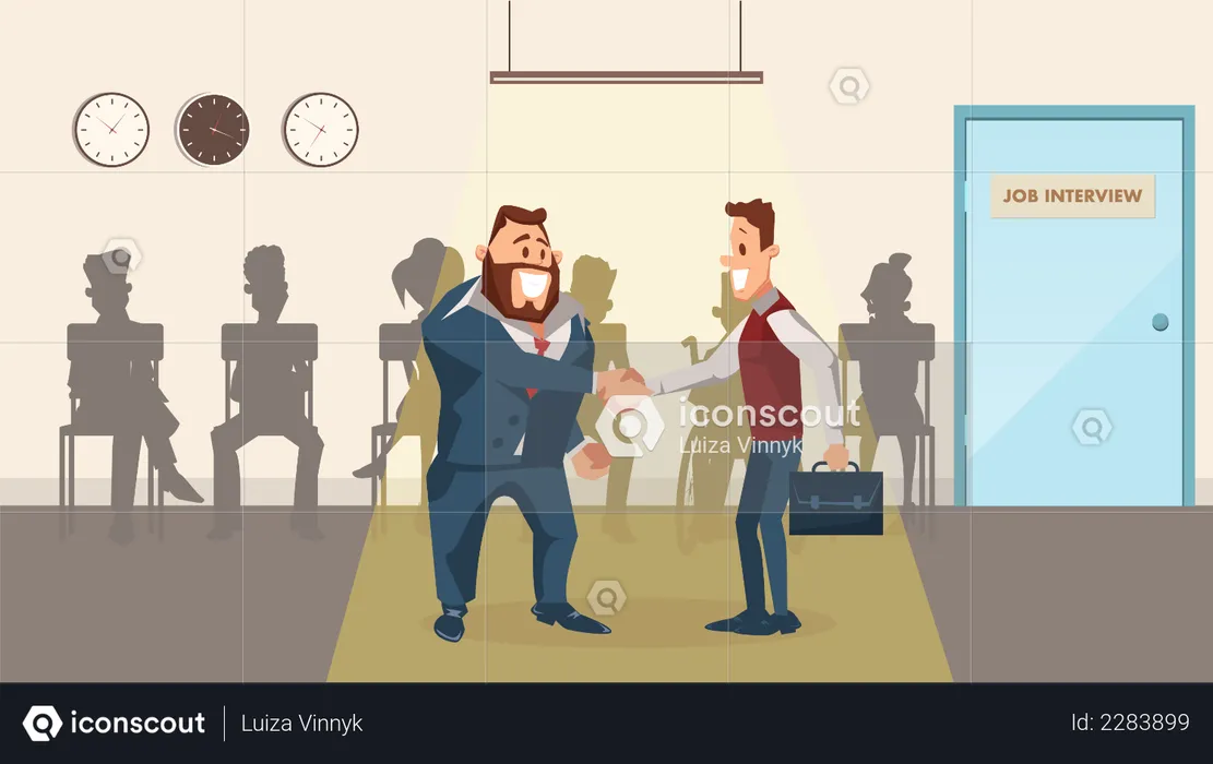 Selected candidate handshaking with HR manager  Illustration
