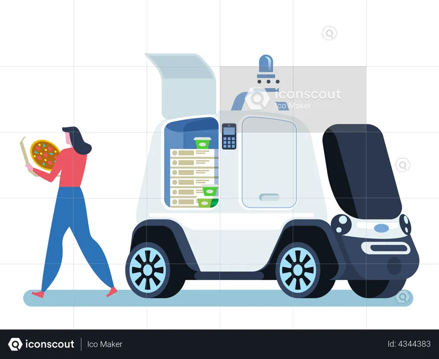 Self-driving vehicle to deliver pizza  Illustration