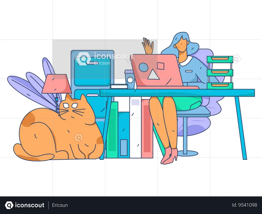 Self employed worker working from laptop  Illustration