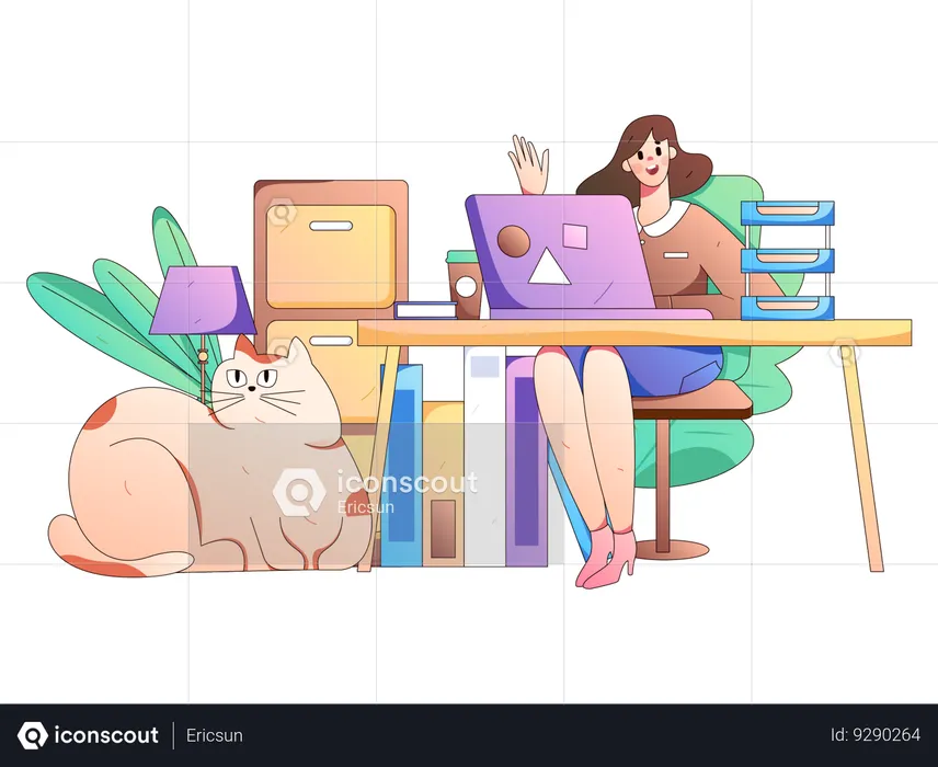 Self employed worker working from laptop  Illustration