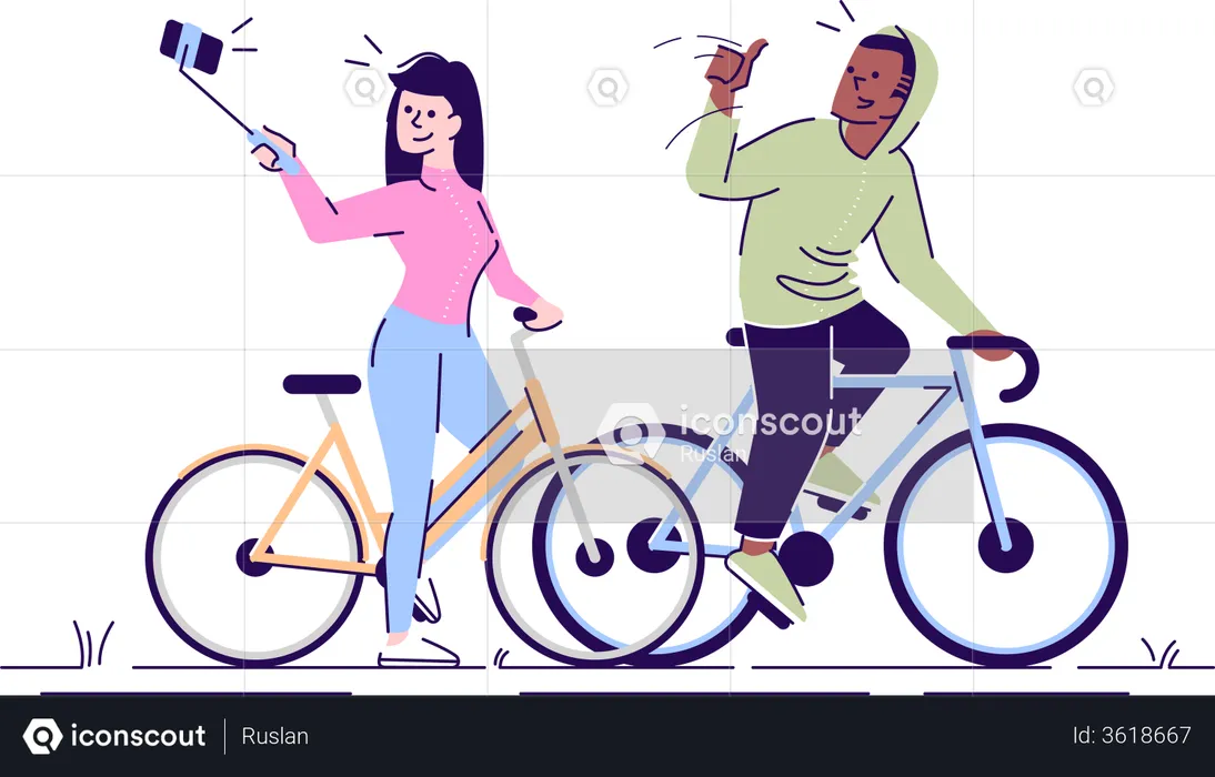 Selfie while cycling  Illustration