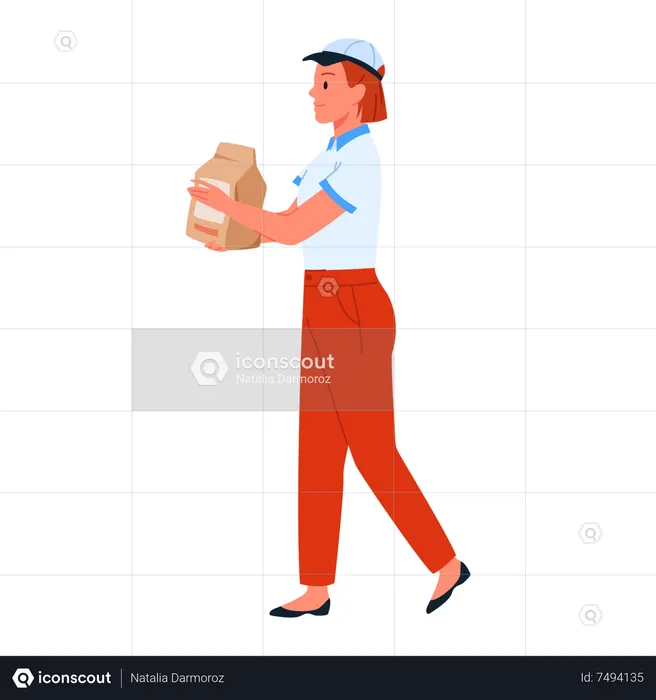 Seller girl holding food bag  Illustration