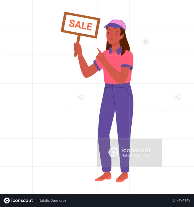 Seller girl holding sale board  Illustration