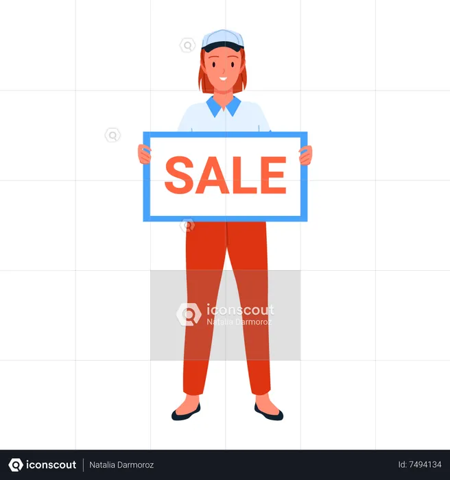 Seller girl holding sale board  Illustration