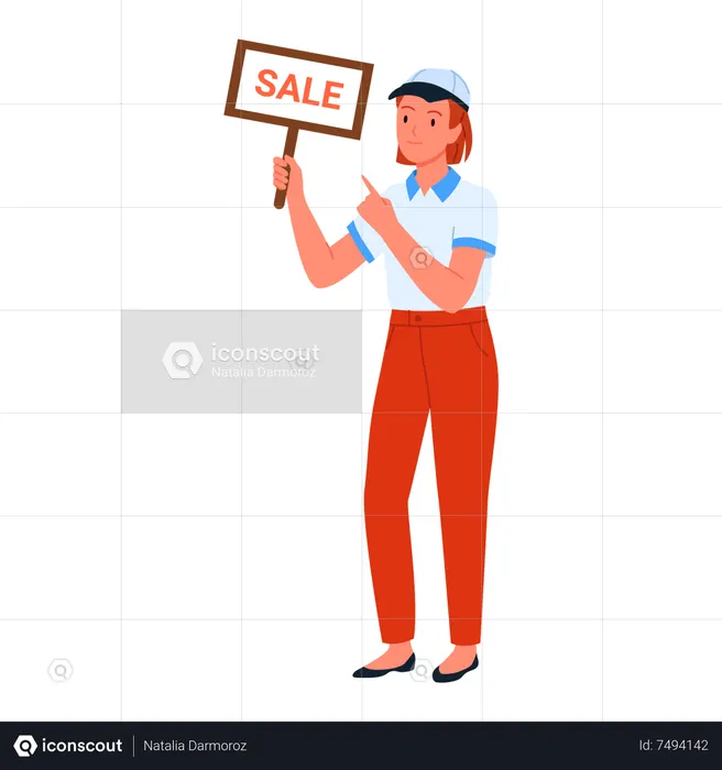 Seller girl holding sale board  Illustration