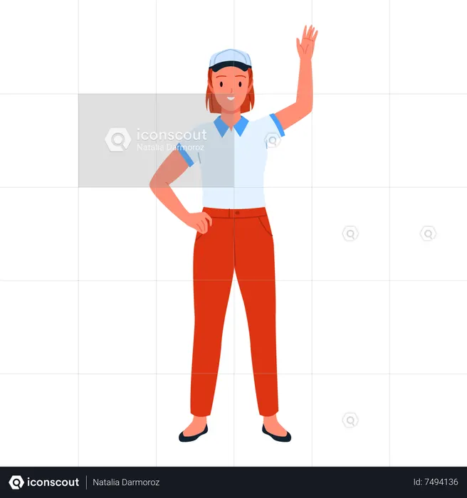 Seller girl raising hand  Illustration