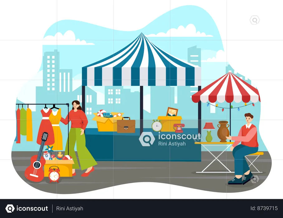 Sellers and Customers at Weekend in Business  Illustration