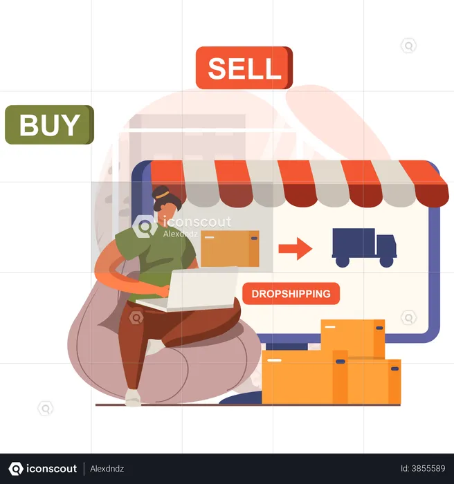 Selling goods on the marketplace  Illustration