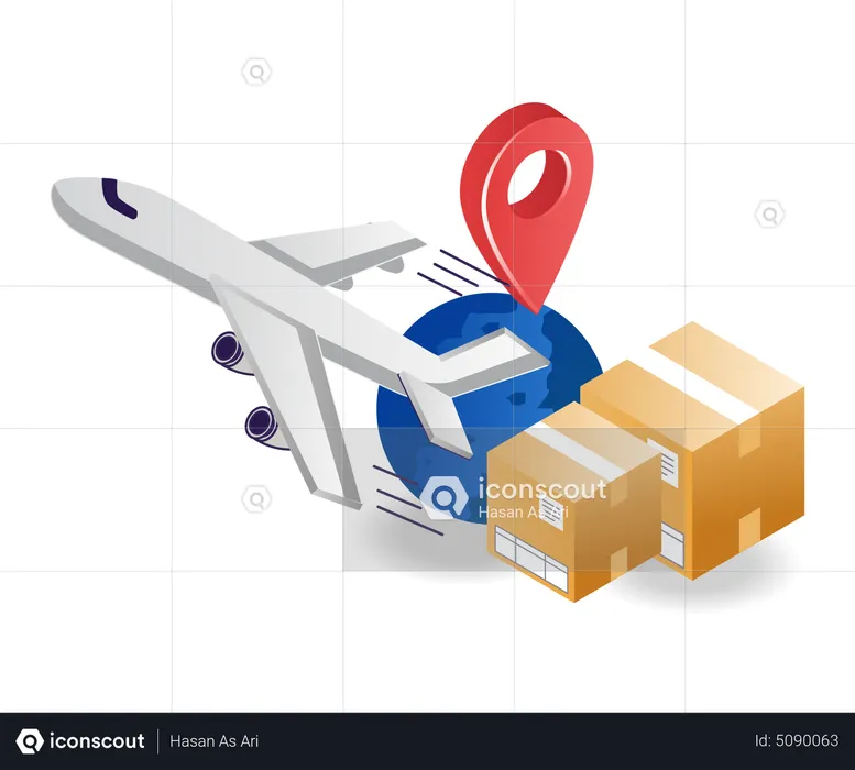 Sending goods abroad by plane  Illustration