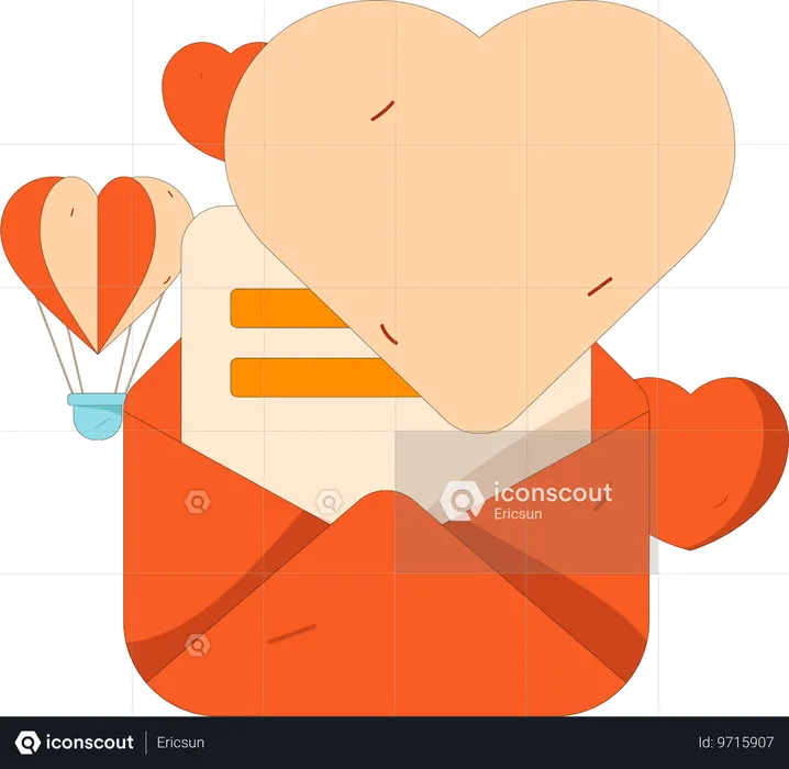 Sending romantic letters on Valentine day  Illustration