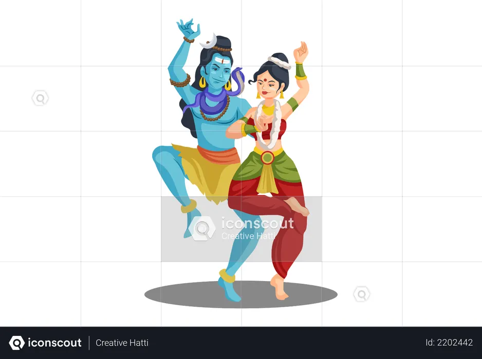Senhor indiano Shiva e sua esposa Parvati dançando juntos  Ilustração