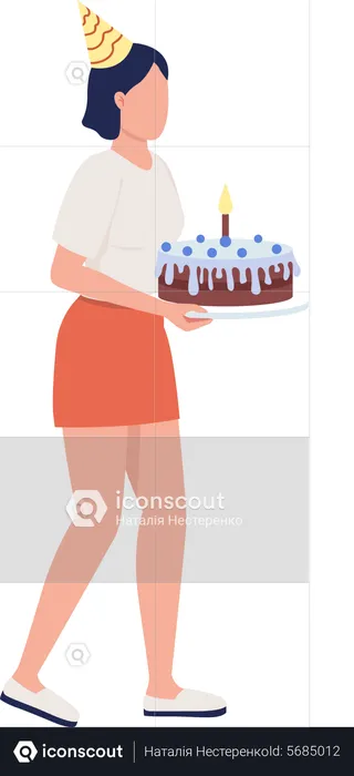 Senhora com bolo de aniversário  Ilustração