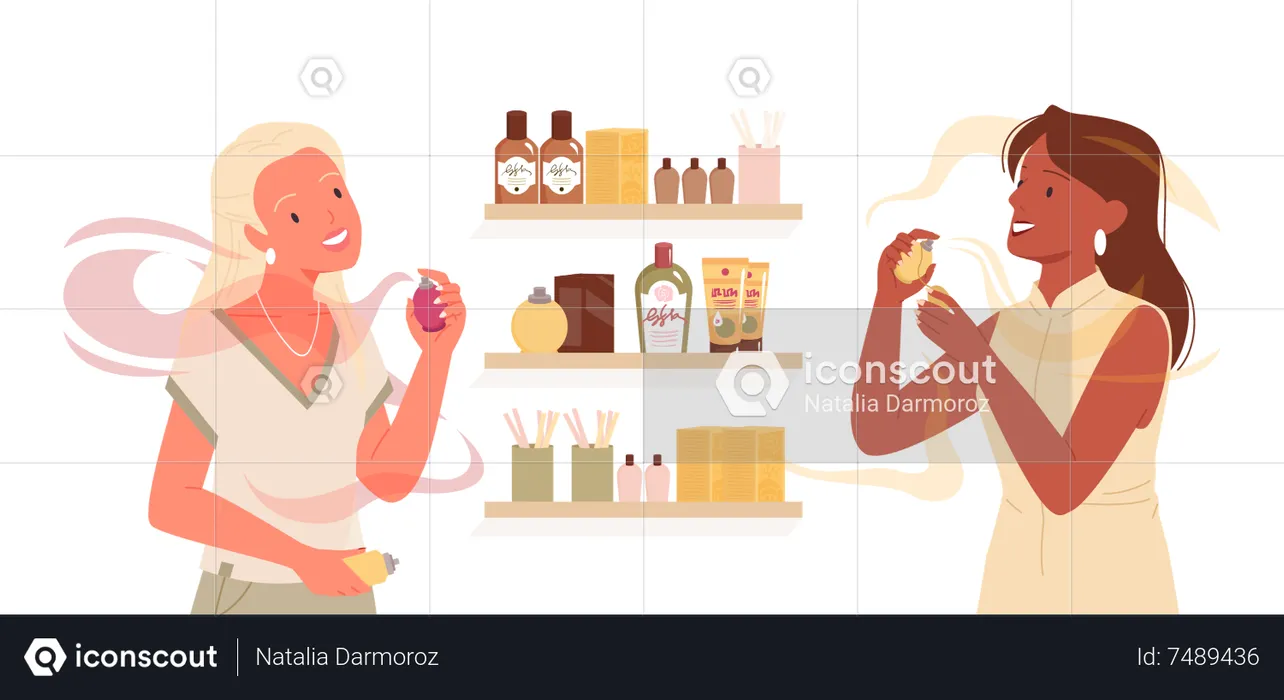 Senhora comprando perfume  Ilustração