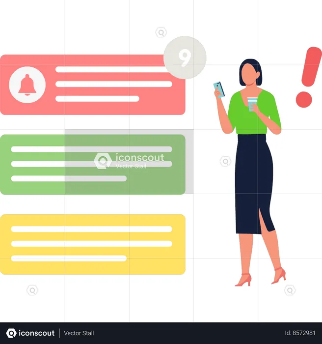 Lady está visualizando notificações on-line  Ilustração