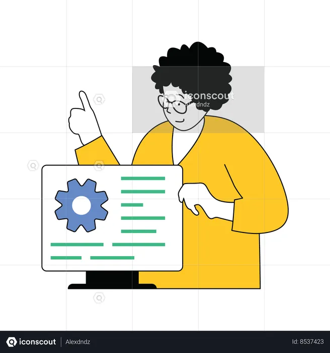 Senhora mostrando configuração de página da web  Ilustração