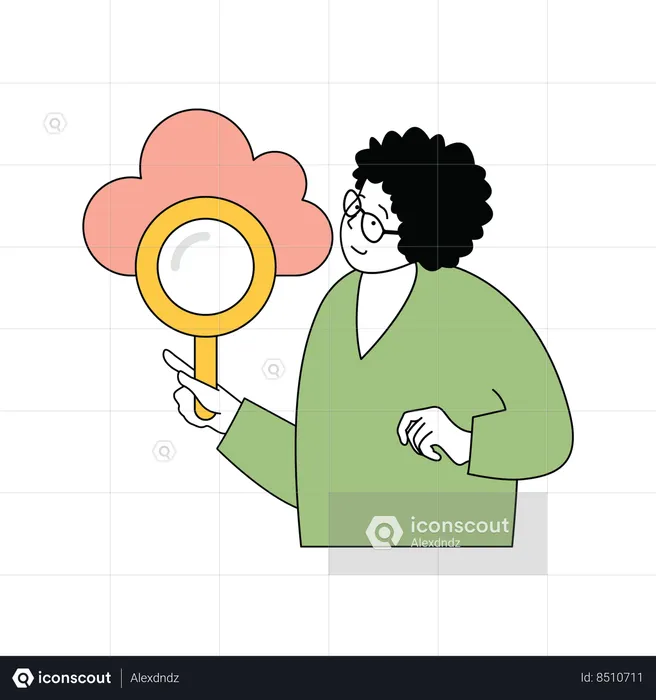 Senhora procurando na nuvem  Ilustração