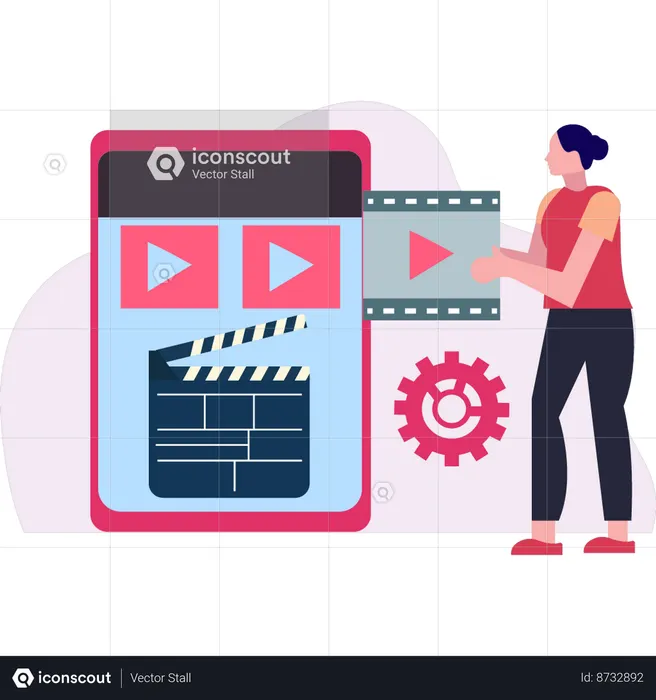 Senhora segurando fita de vídeo  Ilustração