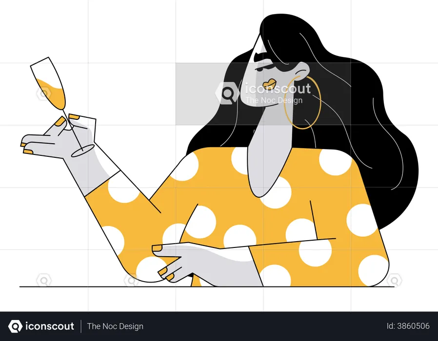 Senhora segurando um copo de vinho  Ilustração