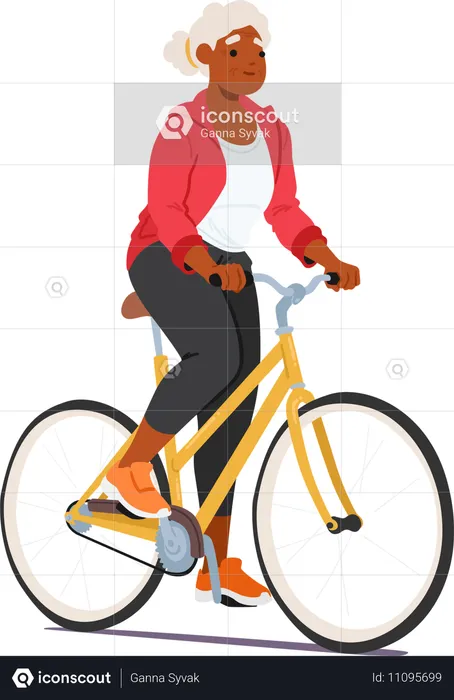 Senior Black Woman Riding Bicycle  Illustration