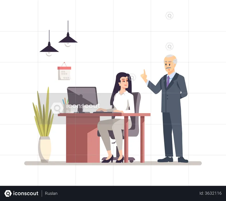 Senior Boss Giving Guidance To Personal Assistant  Illustration